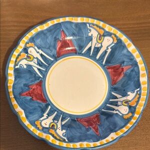 Vietri Blue and Red Ceramic Plate with Horse Motif